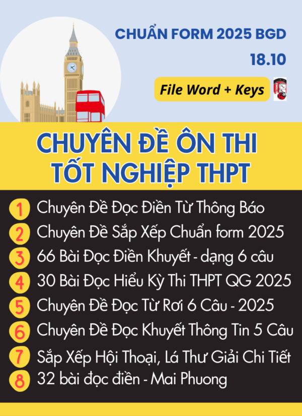 Chuyên Đề Ôn Tốt Nghiệp THPT Môn Anh Chuẩn Form 2025